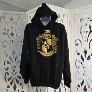 Harry Potter Hufflepuff Hoodie M Black Gold Crest Zuni Pullover Sweatshirt NWOT